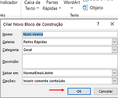 como criar, salvar e excluir partes rápidas no Microsoft Outlook