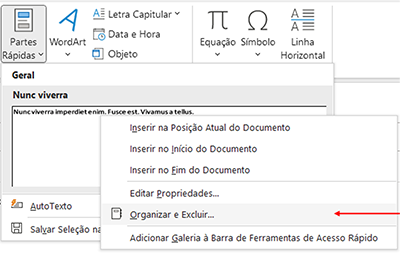 como criar, salvar e excluir partes rápidas no Microsoft Outlook
